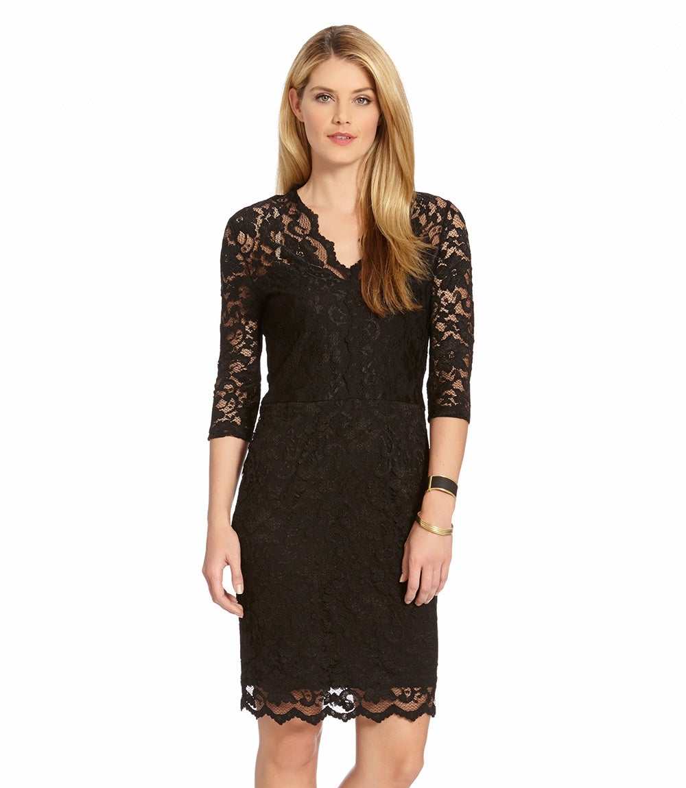 Petite Size V-Neck Scallop Lace Dress