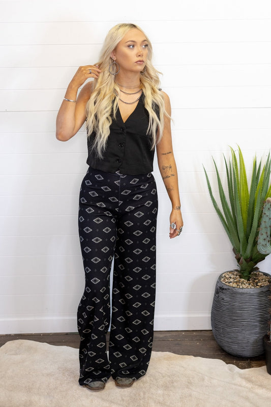 HYFVE Black V-Neck Hidden Button Sleeveless Western Vest — Crop Hem Versatile Layering Piece