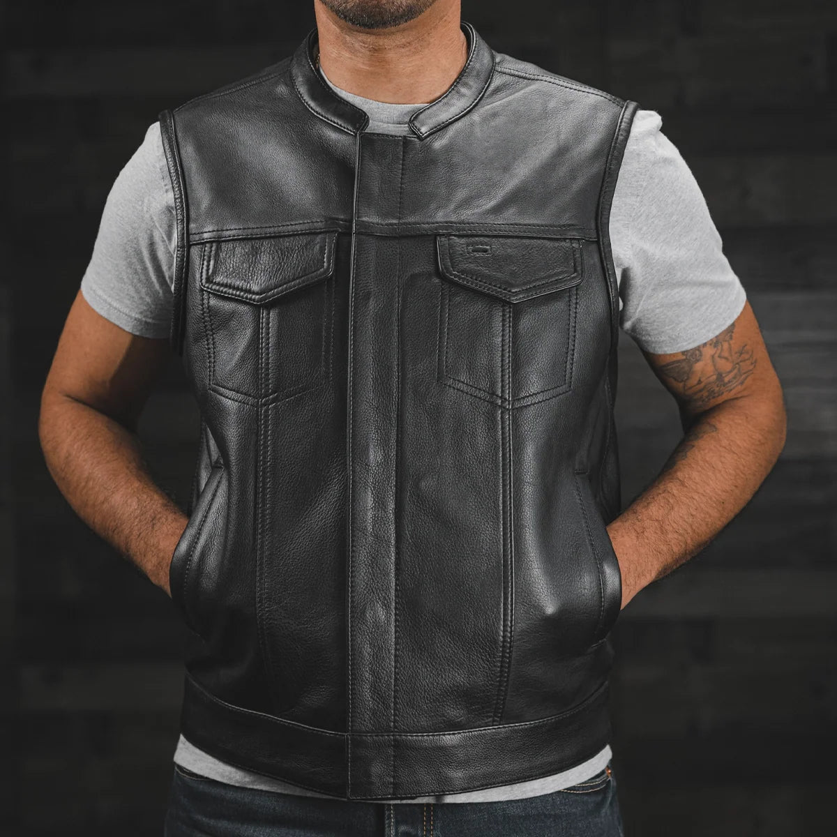 Sharp Shooter Men's Motorcycle Leather Vest