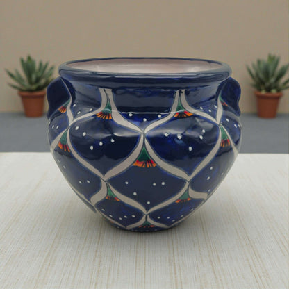 Blue Peacock Talavera Pot | Hand-Painted Mexican Ceramic