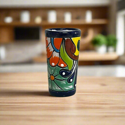 Blue Rim Talavera Shot Glass | Hand-Painted Mexican Drinkware