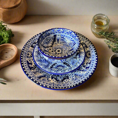 Blue & White Talavera Dinnerware Set | 12-Piece Set for 4
