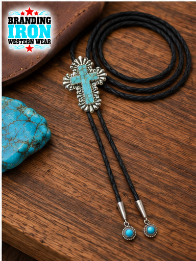 Turquoise Cross Bolo Tie | Western Jewelry