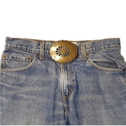 Navajo-Inspired Vintage Brass Open Work Western Belt Buckle — Matte Brass with Floral Cut-Out