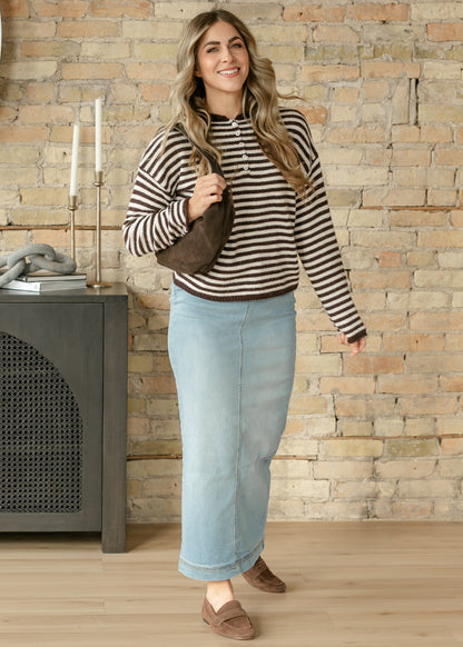 Bria Light Wash Denim Maxi Skirt