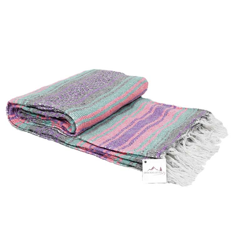 Grey & Coral Mint Mexican Falsa Blanket