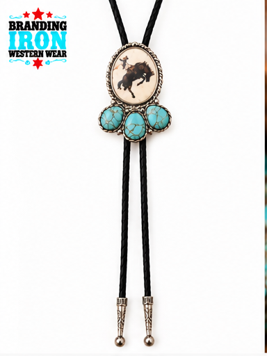 Bronc Rider Bolo Tie | Turquoise Western Bolo