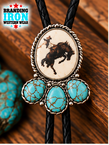 Bronc Rider Bolo Tie | Turquoise Western Bolo