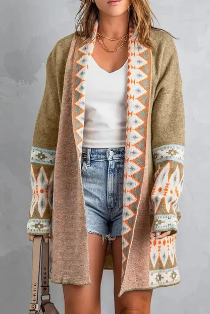Brown Aztec Print Duster Cardigan