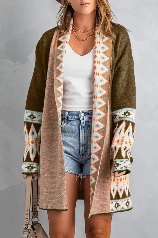 Brown Aztec Print Duster Cardigan