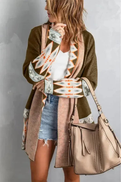 Brown Aztec Print Duster Cardigan