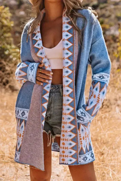 Brown Aztec Print Duster Cardigan