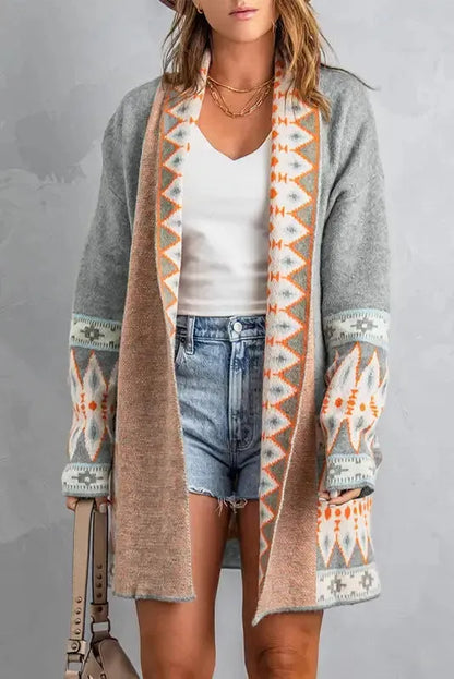 Brown Aztec Print Duster Cardigan