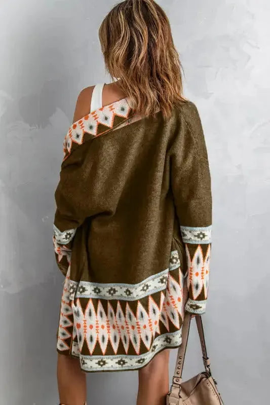 Brown Aztec Print Duster Cardigan