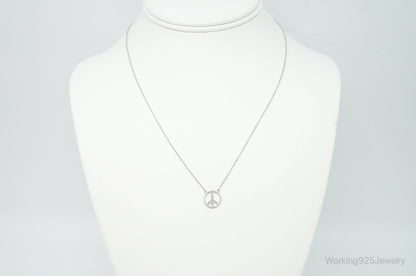 Vintage Cubic Zirconia Peace Sign Sterling Silver Necklace