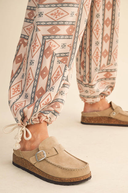 AZTEC PRINT PARACHUTE PANTS