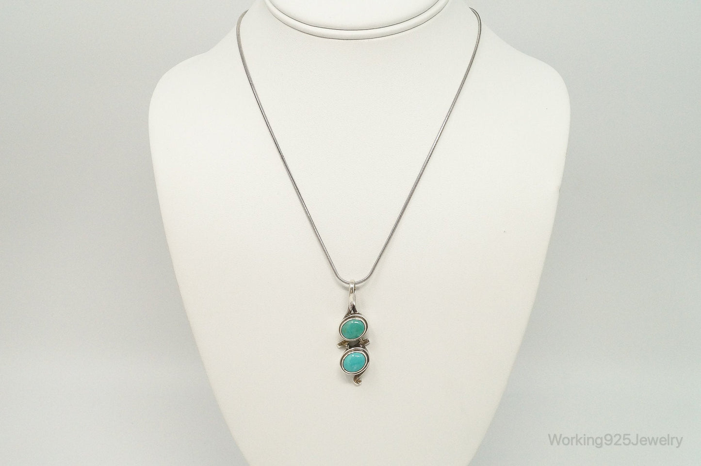 VTG Native American JS Turquoise Sterling Silver Necklace