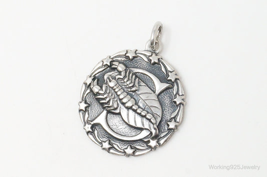 Vintage Designer Orb Scorpion Scorpio Sterling Silver Pendant