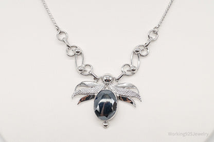 Antique Hematite Sterling Silver Filigree Necklace