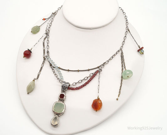 Vintage Multi Gemstone Bead Sterling Silver Necklace