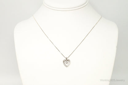 Vintage Diamond Heart Sterling Silver Necklace