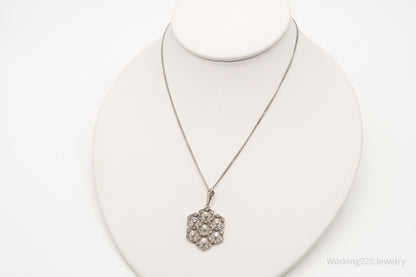 Antique Vintage Faux Diamonds Snowflake Sterling Silver Necklace