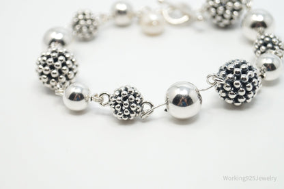 Vintage Designer Michael Dawkins Pearl Spotted Ball Sterling Silver Bracelet
