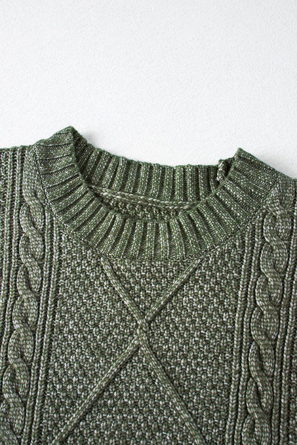 Cable Knit Sweater Dress - Green