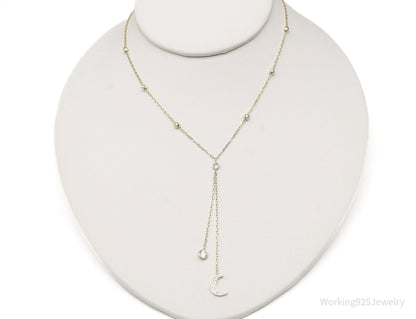 Vintage Cubic Zirconia Moon Charm Sterling Silver Necklace