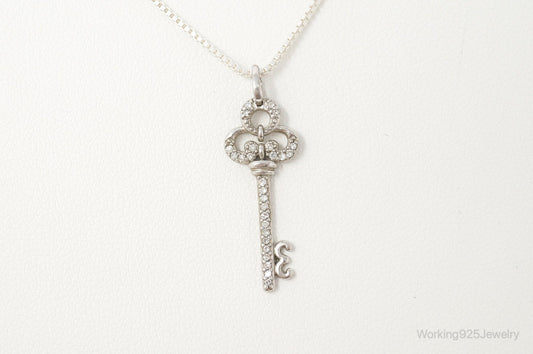 Large Designer Cubic Zirconia Key Sterling Silver Necklace