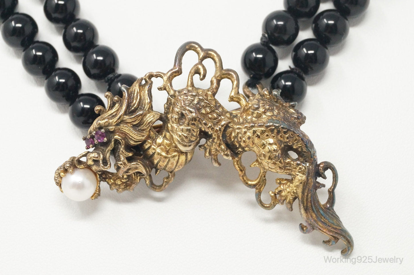 1987 Franklin Mint Year Of The Dragon Gold Vermeil Sterling Silver Pin Necklace