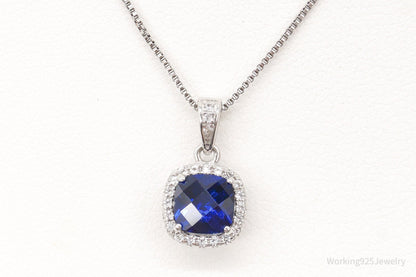 Blue Lab Sapphire Cubic Zirconia Sterling Silver Necklace