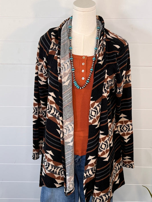 BOMBOM "Calgary" Western Open Front Cardigan — Luxurious Soft Layering Piece Made in USA (Medium available)