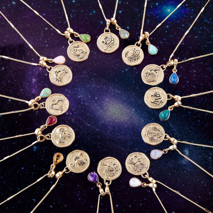Cancer - Zodiac Pink Opal Golden Charm Necklace