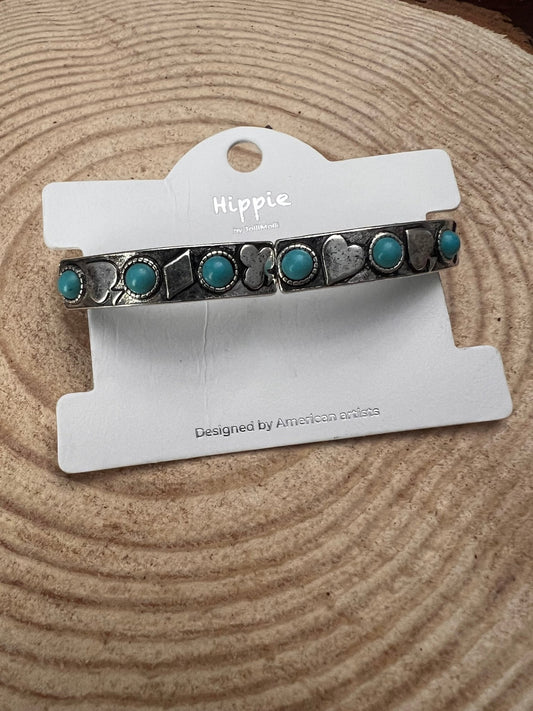 Western Playing Card Stretch Bracelet with Faux Turquoise Accents