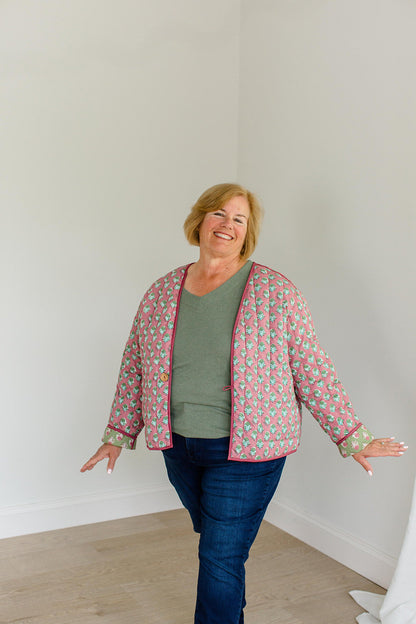 The Emily *Reversible* Quilted Jacket in Pistachio Pink