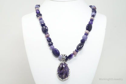 Vintage Carolyn Pollack Relios Charoite Bead Western Sterling Silver Necklace