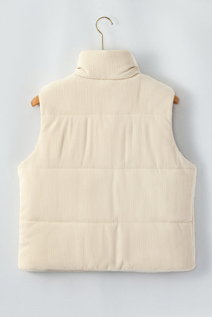 Scottie Solid Color Corduroy Puffer Vest Coat - Beige