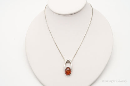 Vintage Amber Modernist Sterling Silver Chain Necklace