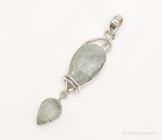 Vintage Designer SJ Large Green Calcite Sterling Silver Pendant