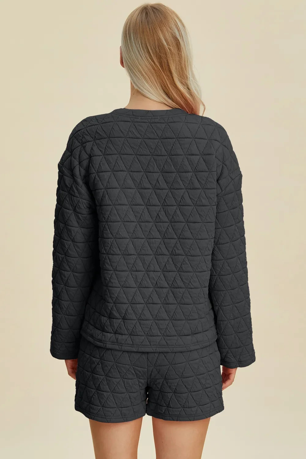 Double Take Textured Long Sleeve Top & Shorts Set