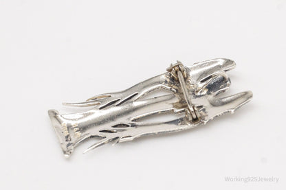 Vintage Designer H&H Angel Praying Sterling Silver Brooch Pin Pendant
