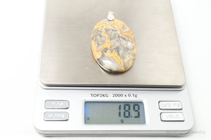 Vintage Large Orange Lace Agate Sterling Silver Necklace Pendant