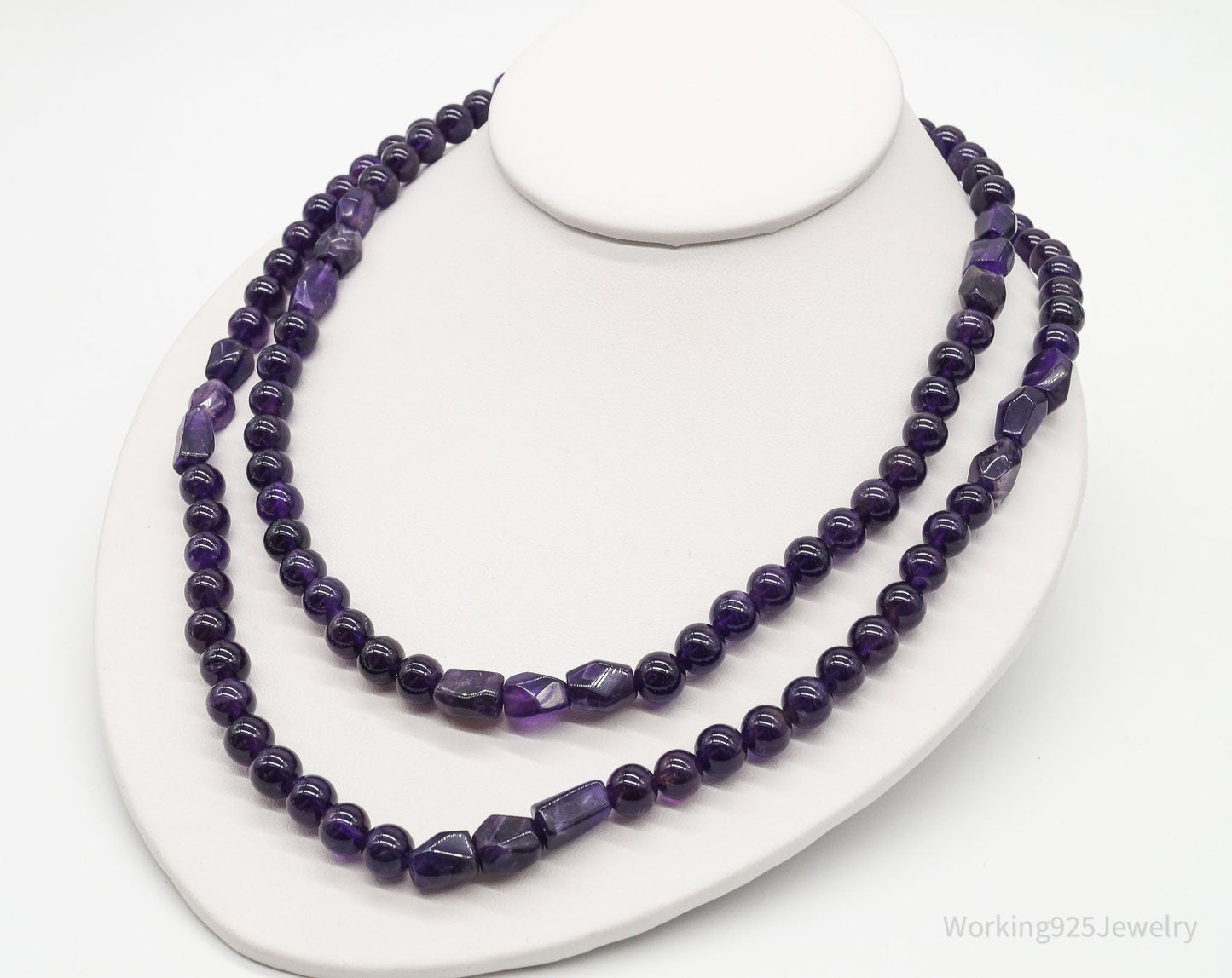 Vintage Desert Rose Trading Amethyst Bead Sterling Silver Necklace 40"