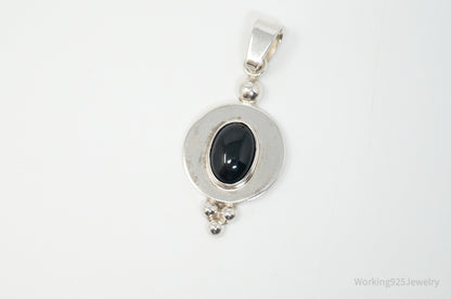 Vintage Mexico CII Black Onyx Sterling Silver Dangle Necklace Pendant