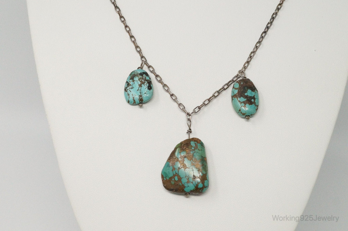 Vintage Native American Unsigned Turquoise Sterling Silver Necklace