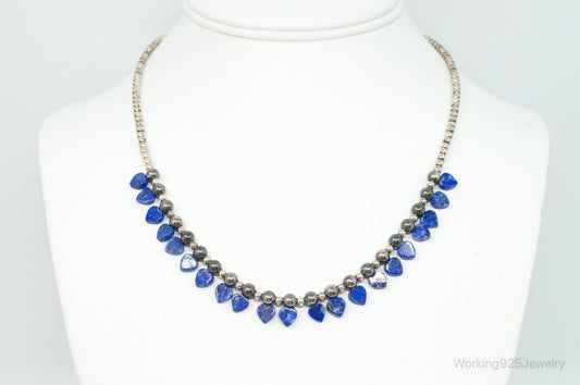 Vintage Native American QT Lapis Lazuli Bead Sterling Silver Necklace