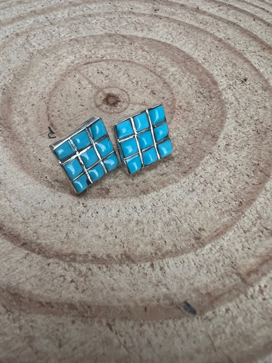 Charles Malani Zuni Turquoise & Sterling Silver Petite Earrings