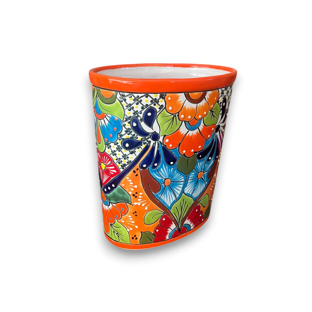 Colorful Talavera Trash Can | Handmade Mexican Waste Bin