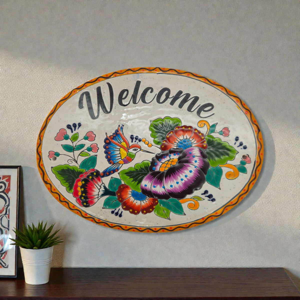 Colorful Talavera Welcome Plaque | Hand-Painted Wall Sign